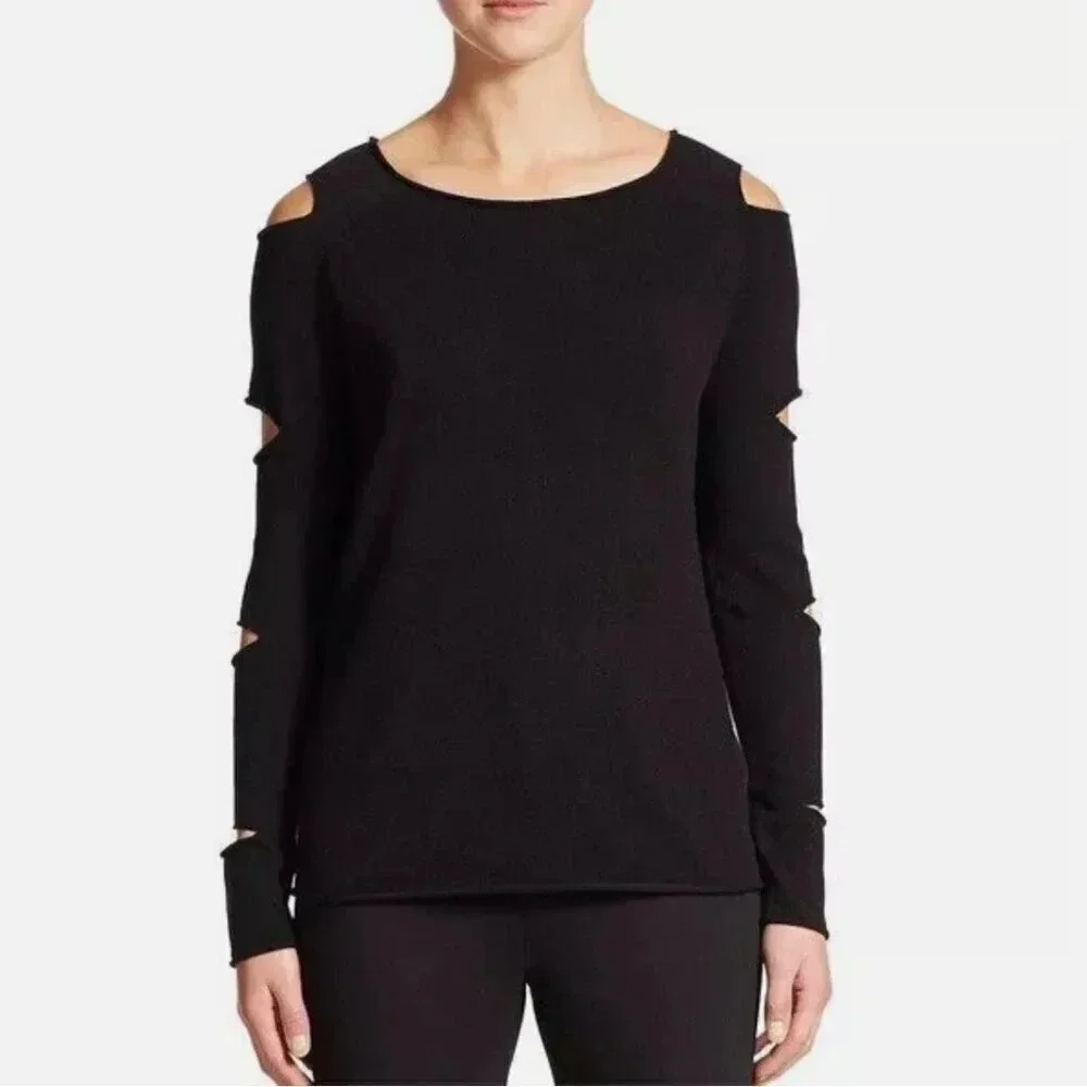 Skull Cashmere Sweater Cutout Cold Shoulder Sleeve Pullover Knit Black Size XS
